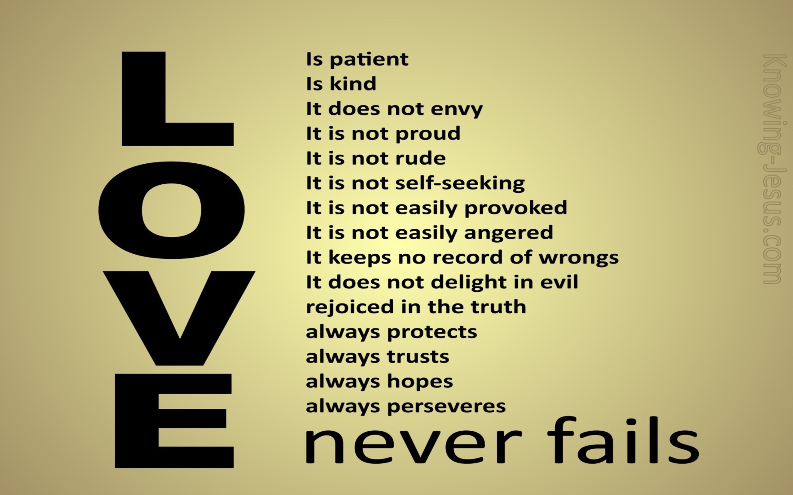 1 Corinthians 13:8 Love Never Fails (gold)